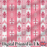 Scandinavian Pink Red Snowflake Nordic Seamless Pattern Digital Print Fabric by the Metre UK Sewing Quilting Textile