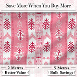 Scandinavian Pink Red Snowflake Nordic Seamless Pattern Digital Print Fabric by the Metre UK Sewing Quilting Textile