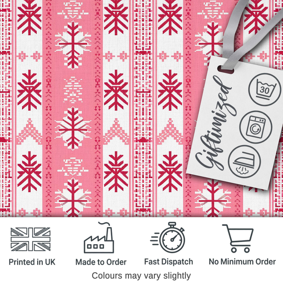 Scandinavian Pink Red Snowflake Nordic Seamless Pattern Digital Print Fabric by the Metre UK Sewing Quilting Textile