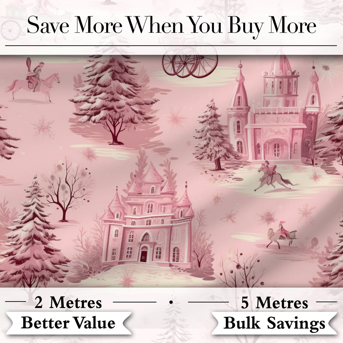 Vintage Pink Christmas Village Winter Scene Seamless Pattern Digital Print Fabric by the Metre UK Sewing Quilting Textile