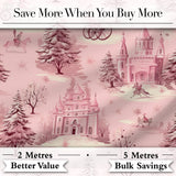 Vintage Pink Christmas Village Winter Scene Seamless Pattern Digital Print Fabric by the Metre UK Sewing Quilting Textile