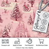 Vintage Pink Christmas Village Winter Scene Seamless Pattern Digital Print Fabric by the Metre UK Sewing Quilting Textile