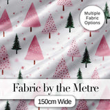Minimal Pink Green Christmas Tree Snow Seamless Pattern Digital Print Fabric by the Metre UK Sewing Quilting Textile