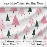 Minimal Pink Green Christmas Tree Snow Seamless Pattern Digital Print Fabric by the Metre UK Sewing Quilting Textile