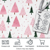 Minimal Pink Green Christmas Tree Snow Seamless Pattern Digital Print Fabric by the Metre UK Sewing Quilting Textile