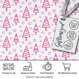 Cute Pink Christmas Tree Star Doodle Seamless Pattern Digital Print Fabric by the Metre UK Sewing Quilting Textile