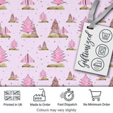 Watercolor Pink Winter Forest Tree Hill Seamless Pattern Digital Print Fabric by the Metre UK Sewing Quilting Textile