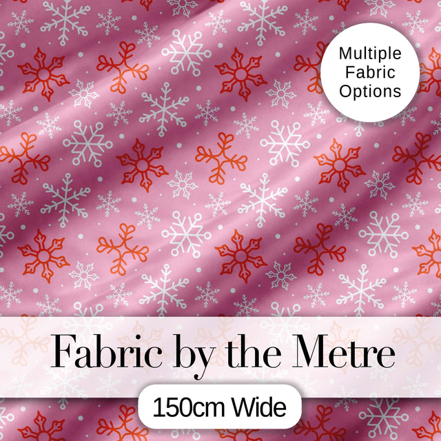 Pink Red Snowflake Winter Holiday Seamless Pattern Digital Print Fabric by the Metre UK Sewing Quilting Textile