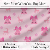 Minimal Pink Bell Bow Reindeer Winter Seamless Pattern Digital Print Fabric by the Metre UK Sewing Quilting Textile
