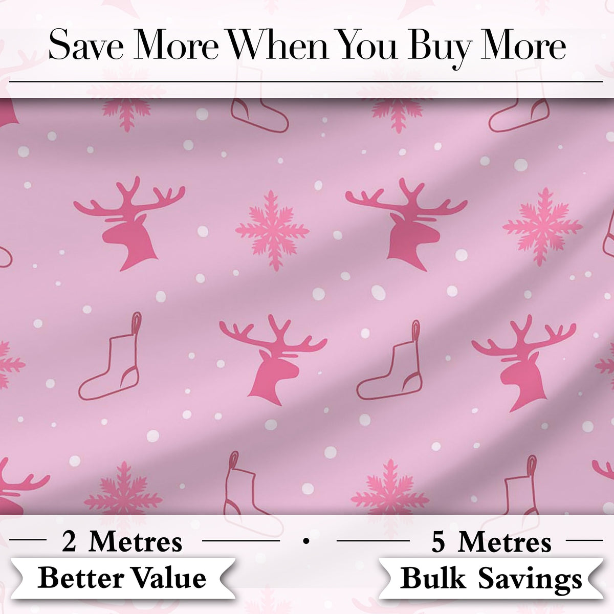 Pink Reindeer Snowflake Winter Stocking Seamless Pattern Digital Print Fabric by the Metre UK Sewing Quilting Textile