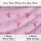 Pink Reindeer Snowflake Winter Stocking Seamless Pattern Digital Print Fabric by the Metre UK Sewing Quilting Textile