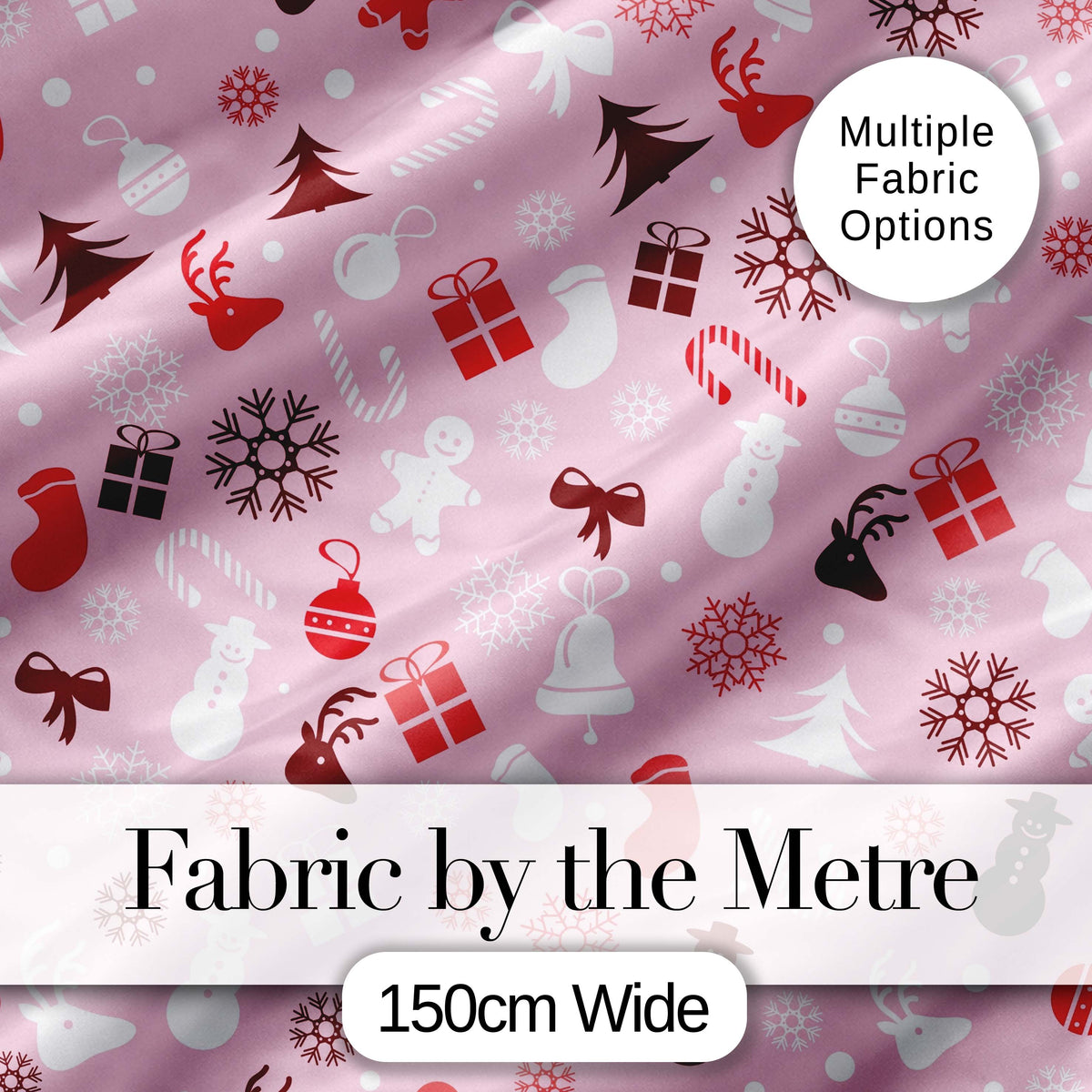 Festive Christmas  Reindeer Gift Candy Cane Seamless Pattern Digital Print Fabric by the Metre UK Sewing Quilting Textile