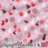 Festive Christmas  Reindeer Gift Candy Cane Seamless Pattern Digital Print Fabric by the Metre UK Sewing Quilting Textile
