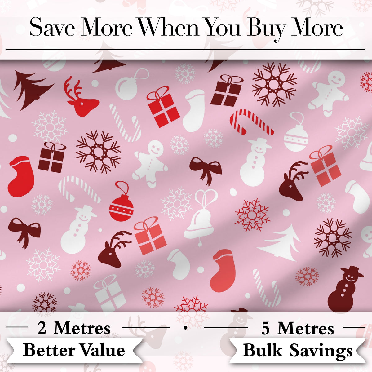 Festive Christmas  Reindeer Gift Candy Cane Seamless Pattern Digital Print Fabric by the Metre UK Sewing Quilting Textile