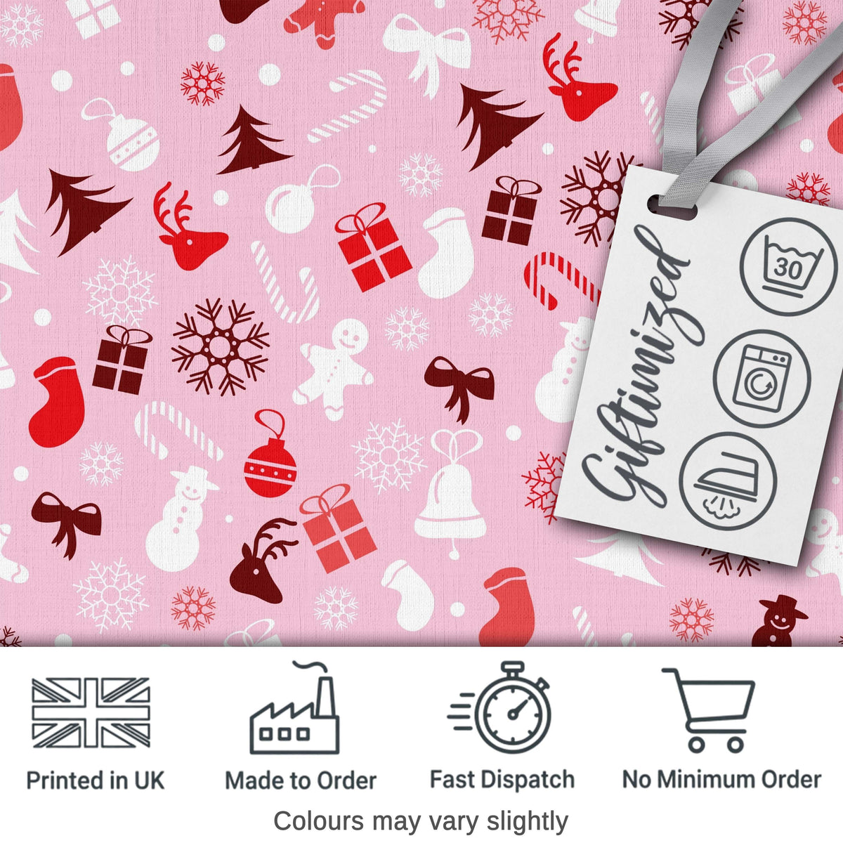 Festive Christmas  Reindeer Gift Candy Cane Seamless Pattern Digital Print Fabric by the Metre UK Sewing Quilting Textile