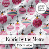 Cute Pink Christmas Baubles Ornament Seamless Pattern Digital Print Fabric by the Metre UK Sewing Quilting Textile