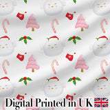 Cute Christmas Dove Holly Candy Cane Seamless Pattern Digital Print Fabric by the Metre UK Sewing Quilting Textile