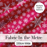Elegant White Snowflake Red Background Winter Seamless Pattern Digital Print Fabric by the Metre UK Sewing Quilting Textile