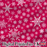 Elegant White Snowflake Red Background Winter Seamless Pattern Digital Print Fabric by the Metre UK Sewing Quilting Textile