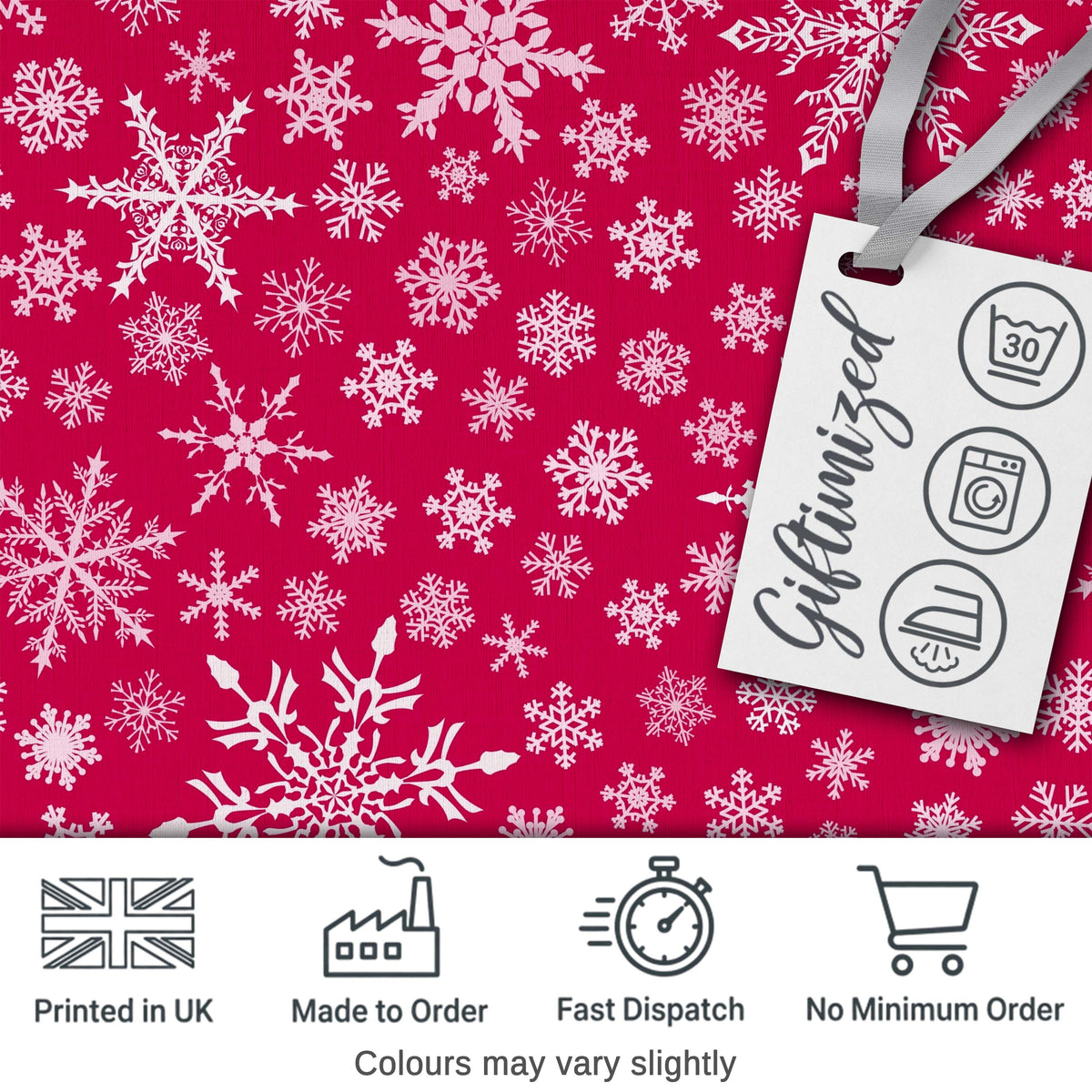 Elegant White Snowflake Red Background Winter Seamless Pattern Digital Print Fabric by the Metre UK Sewing Quilting Textile