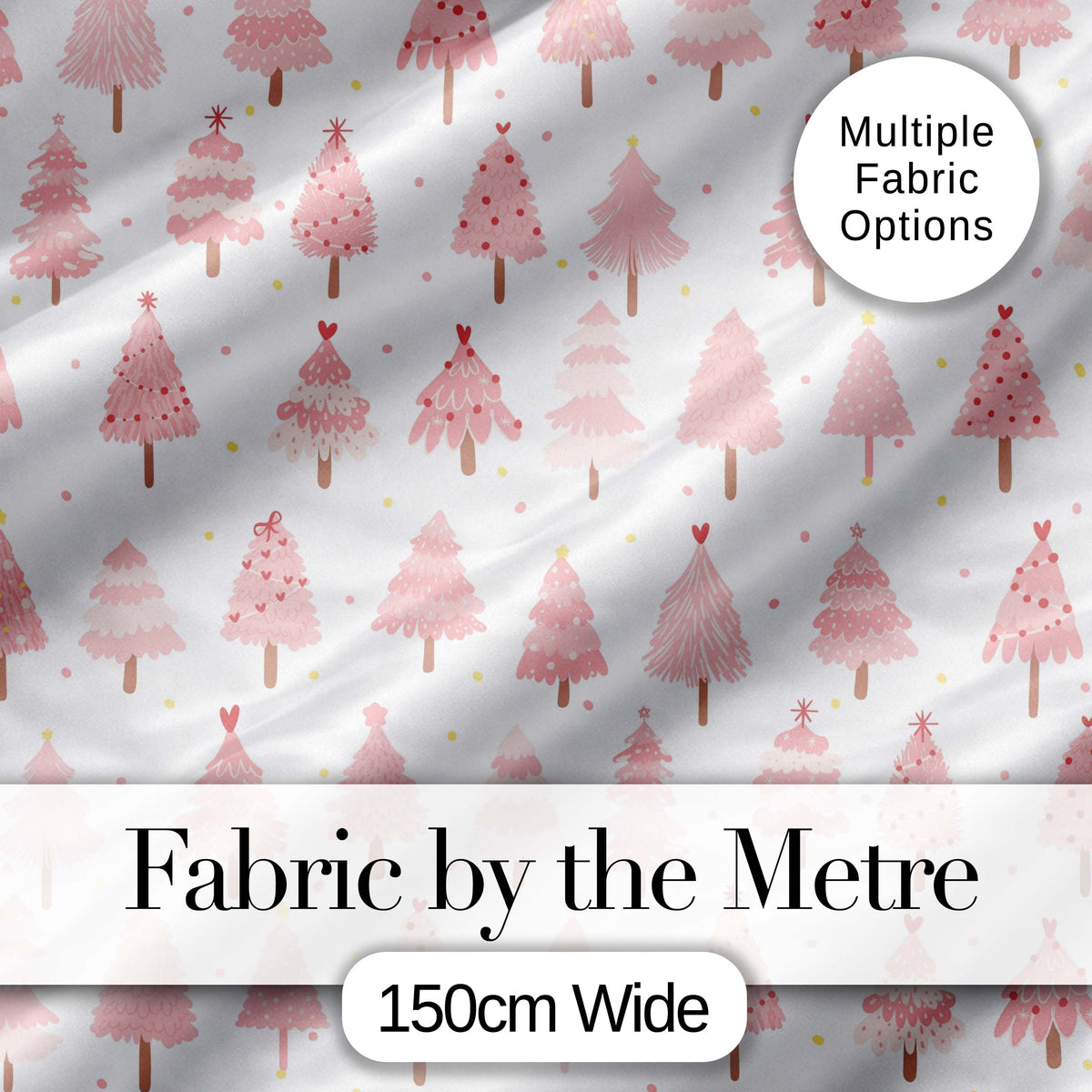 Pink Christmas Tree Forest Cute Seamless Pattern Digital Print Fabric by the Metre UK Sewing Quilting Textile