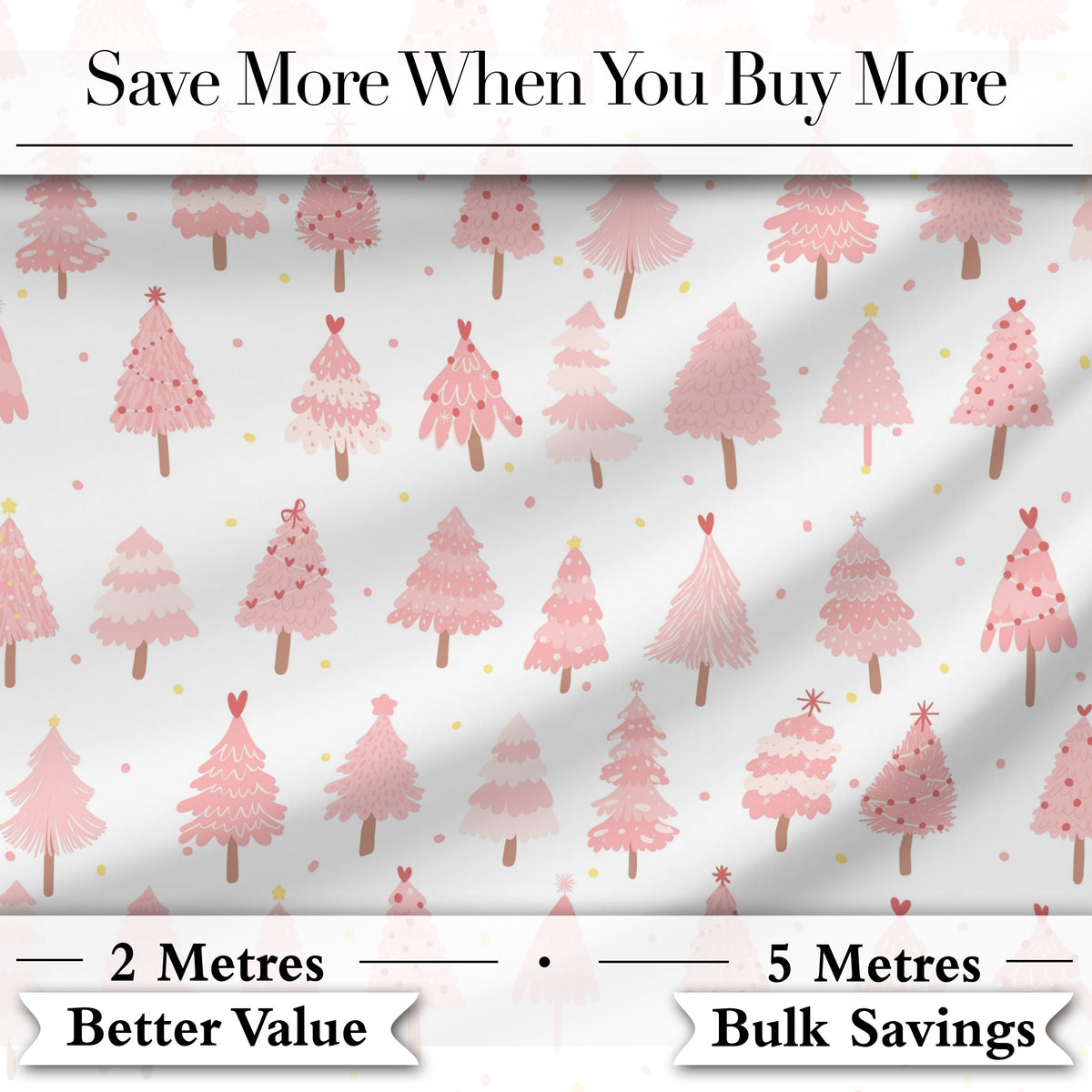 Pink Christmas Tree Forest Cute Seamless Pattern Digital Print Fabric by the Metre UK Sewing Quilting Textile