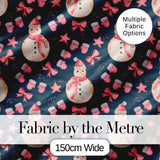 Watercolor Snowman Mittens Bow Winter Seamless Pattern Digital Print Fabric by the Metre UK Sewing Quilting Textile