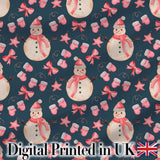 Watercolor Snowman Mittens Bow Winter Seamless Pattern Digital Print Fabric by the Metre UK Sewing Quilting Textile