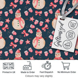 Watercolor Snowman Mittens Bow Winter Seamless Pattern Digital Print Fabric by the Metre UK Sewing Quilting Textile
