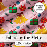 Festive Bells Gift Holly Ornament Seamless Pattern Digital Print Fabric by the Metre UK Sewing Quilting Textile