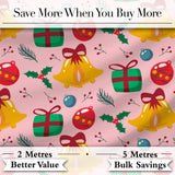 Festive Bells Gift Holly Ornament Seamless Pattern Digital Print Fabric by the Metre UK Sewing Quilting Textile