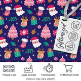 Cute Santa Reindeer Tree Gift Dark Seamless Pattern Digital Print Fabric by the Metre UK Sewing Quilting Textile