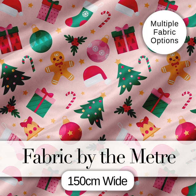 Cute Gingerbread Candy Cane Christmas Seamless Pattern Digital Print Fabric by the Metre UK Sewing Quilting Textile