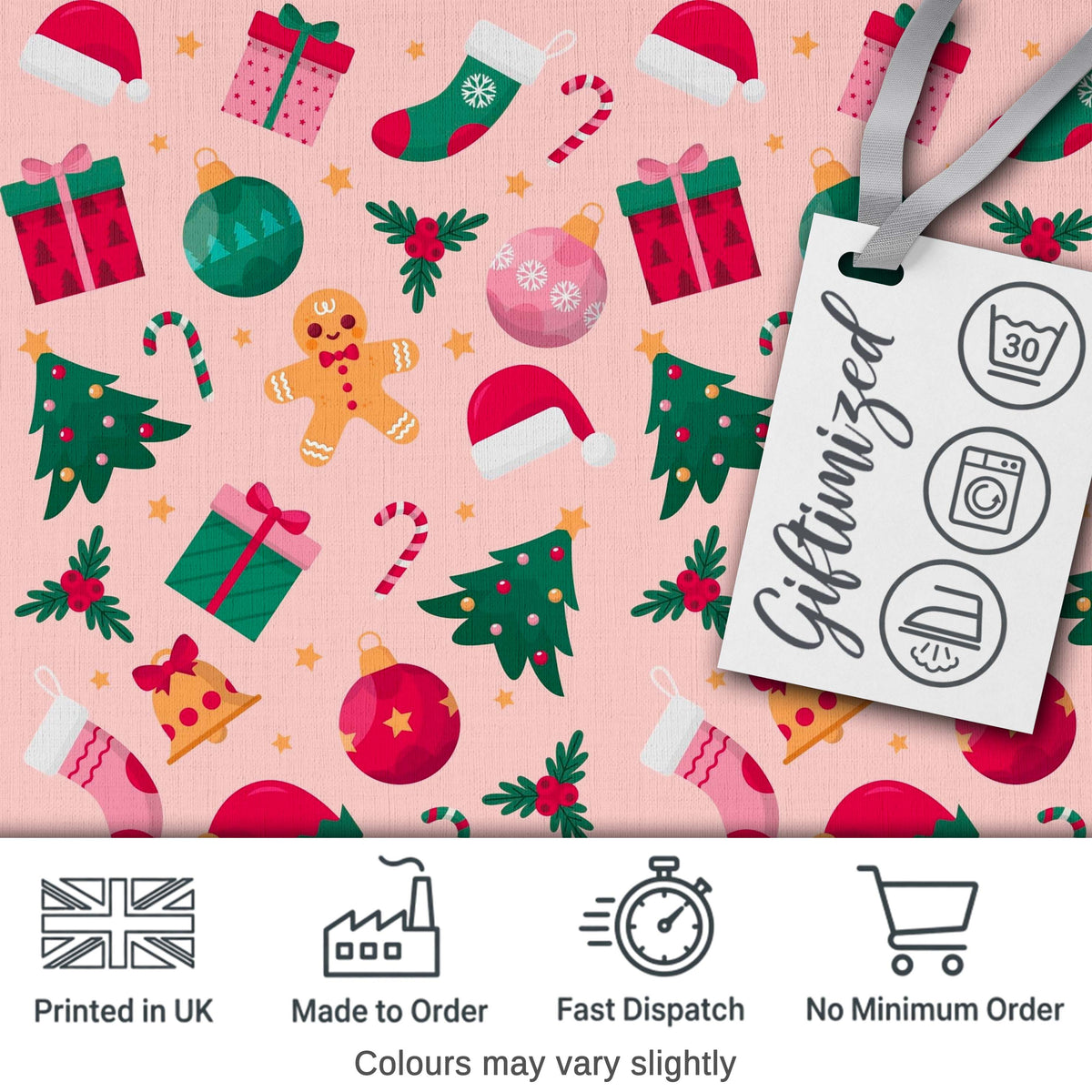 Cute Gingerbread Candy Cane Christmas Seamless Pattern Digital Print Fabric by the Metre UK Sewing Quilting Textile