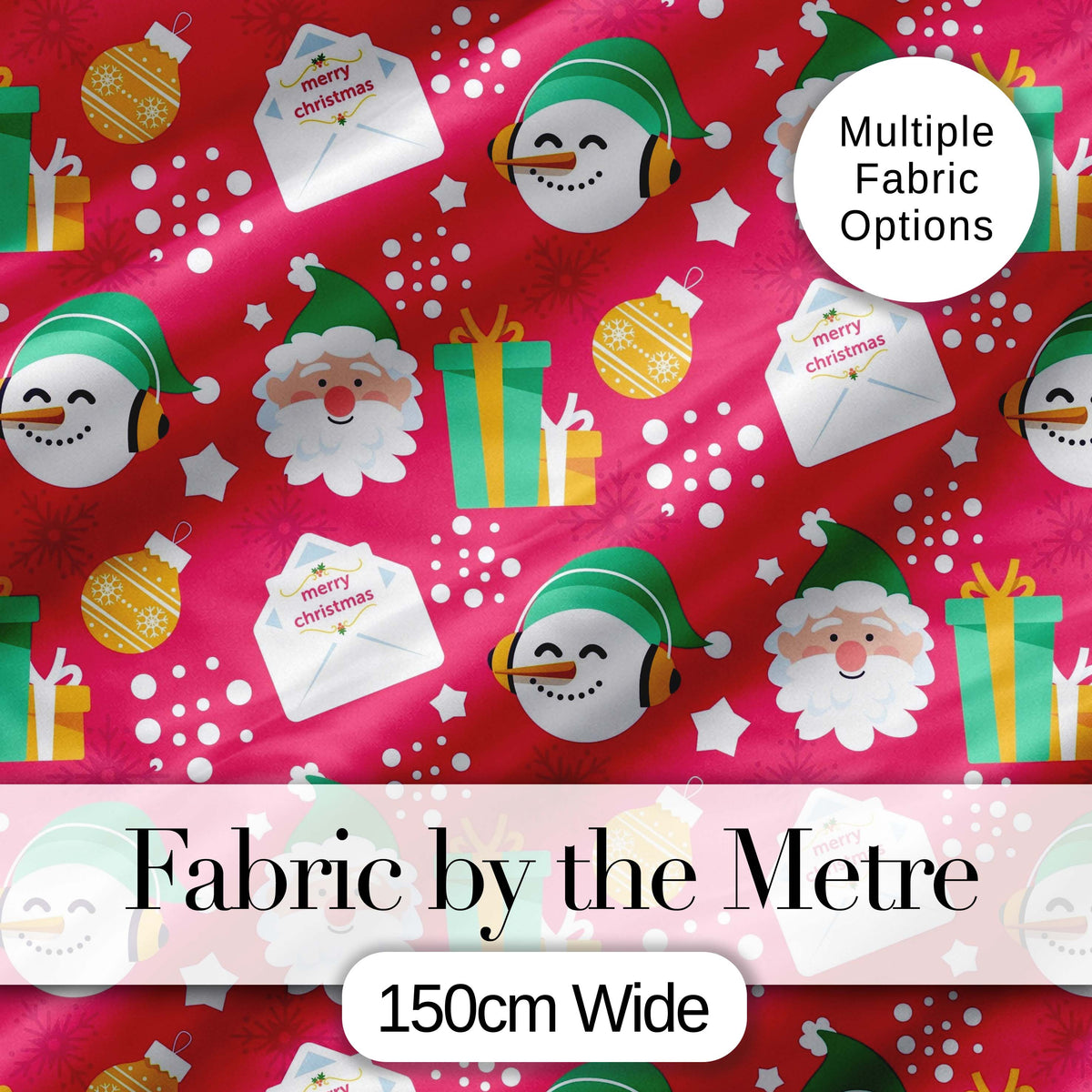 Cute Santa Snowman Letter Gift Seamless Pattern Digital Print Fabric by the Metre UK Sewing Quilting Textile