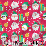 Cute Santa Snowman Letter Gift Seamless Pattern Digital Print Fabric by the Metre UK Sewing Quilting Textile