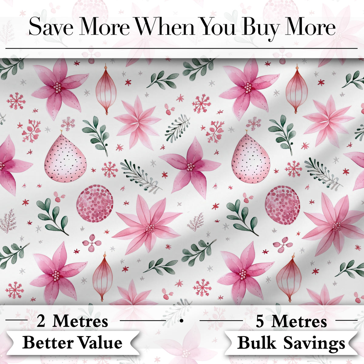 Watercolor Pink Poinsettia Leaves Christmas Seamless Pattern Digital Print Fabric by the Metre UK Sewing Quilting Textile
