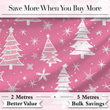 Pink Christmas Trees Snowflake Star Seamless Pattern Digital Print Fabric by the Metre UK Sewing Quilting Textile