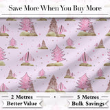 Hand Drawn Pink Winter Forest Trees Seamless Pattern Digital Print Fabric by the Metre UK Sewing Quilting Textile