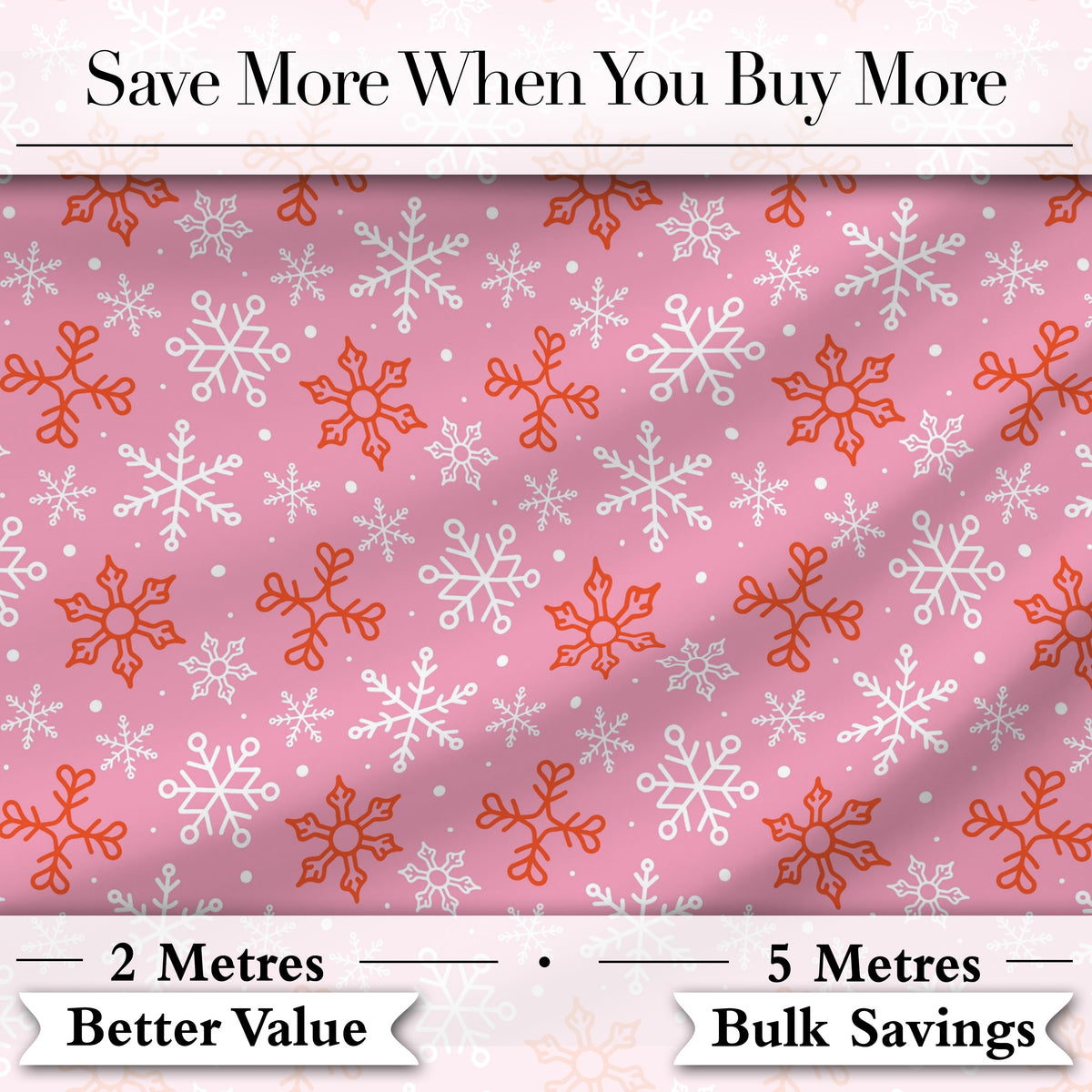 Pink Red White Snowflake Winter Seamless Pattern Digital Print Fabric by the Metre UK Sewing Quilting Textile