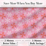 Pink Red White Snowflake Winter Seamless Pattern Digital Print Fabric by the Metre UK Sewing Quilting Textile