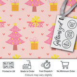 Cute Pink Christmas Tree Gift Box Heart Seamless Pattern Digital Print Fabric by the Metre UK Sewing Quilting Textile