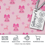 Pink Bell Bow Reindeer Snowflake Christmas Seamless Pattern Digital Print Fabric by the Metre UK Sewing Quilting Textile