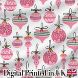Cute Pink Christmas Baubles Ornament Hanging Seamless Pattern Digital Print Fabric by the Metre UK Sewing Quilting Textile