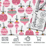 Cute Pink Christmas Baubles Ornament Hanging Seamless Pattern Digital Print Fabric by the Metre UK Sewing Quilting Textile