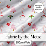 Cute Winter Bird Santa Hat Candy Cane Holly Seamless Pattern Digital Print Fabric by the Metre UK Sewing Quilting Textile
