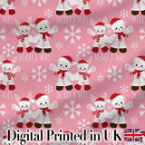 Cute Bunny Bear Merry Christmas Snowflake Seamless Pattern Digital Print Fabric by the Metre UK Sewing Quilting Textile