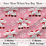 Cute Bunny Bear Merry Christmas Snowflake Seamless Pattern Digital Print Fabric by the Metre UK Sewing Quilting Textile