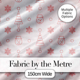 Minimal Line Christmas Tree Snowflake Snowman Seamless Pattern Digital Print Fabric by the Metre UK Sewing Quilting Textile