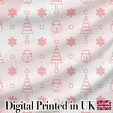 Minimal Line Christmas Tree Snowflake Snowman Seamless Pattern Digital Print Fabric by the Metre UK Sewing Quilting Textile